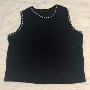 Zara Trafaluc navy crop top silver studs